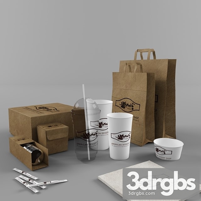 Paper bags and cups and packaging for cafe