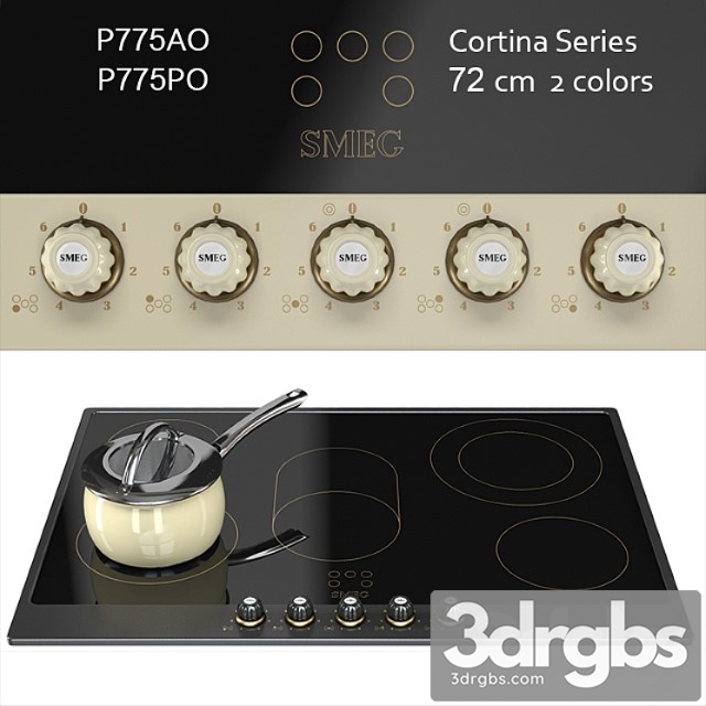 Smeg Cortina P775 72cm Ceramic Hob Cream Anthracite Brass 2