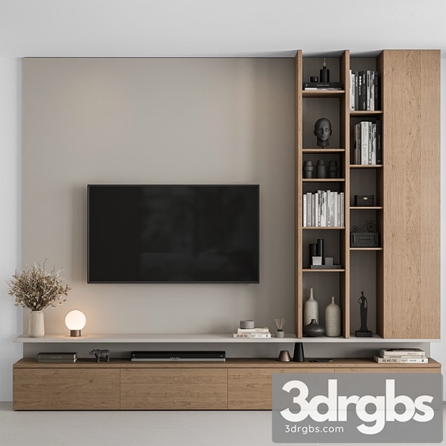 Tv wall white and wood - set 69