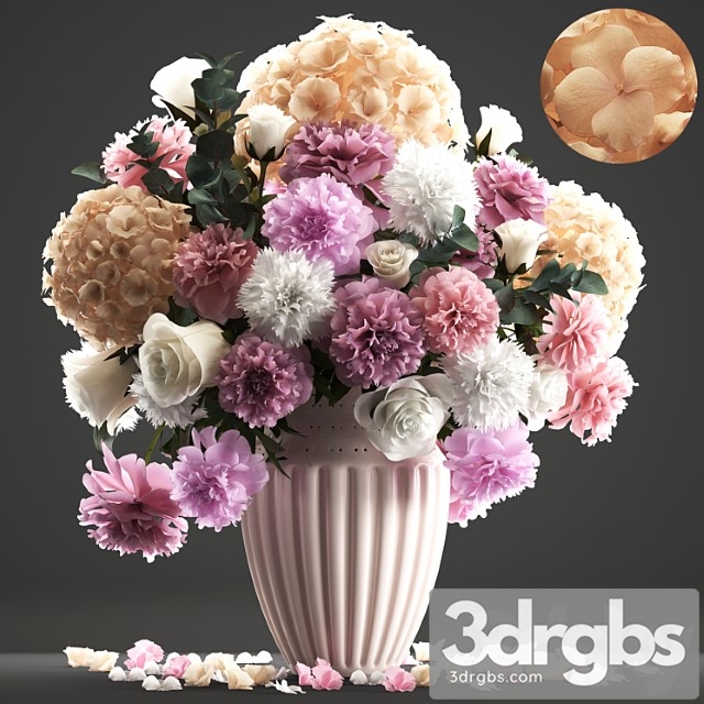 Bouquet of flowers 61. white hydrangea, peonies, rose, eucalyptus, carnation, table decor