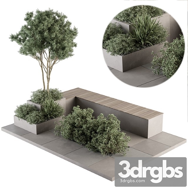 architecture bench with garden plants set 35