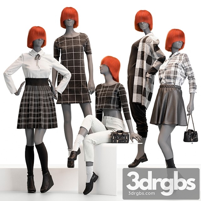 Female mannequins with clothes