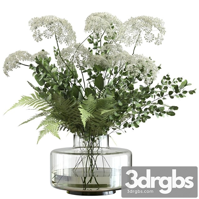 Bouquet of umbrella flowers with greenery and fern