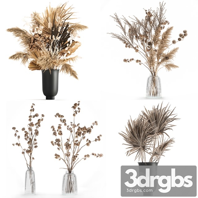 A Set of Flower Bouquets In Vases Of Dried Flowers palm Branch Pampas Grass Reed Grass Hydrangea Thorns 283