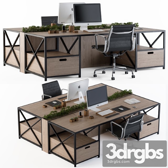 Office furniture wood and black set 2