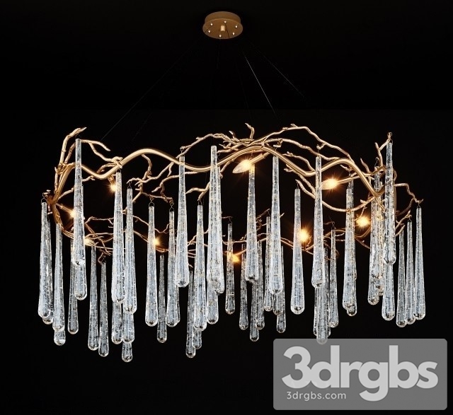 John Richard Brass Glass Teardrop Eight Light Chandelier