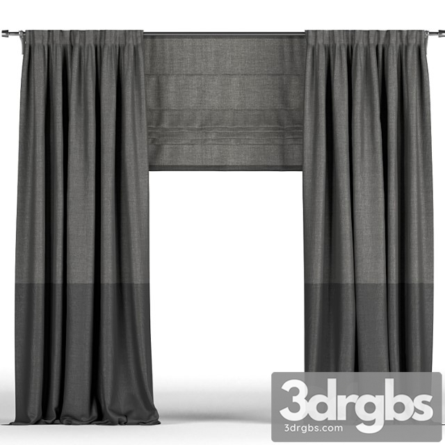 Black curtains in two shades + black roman blinds.