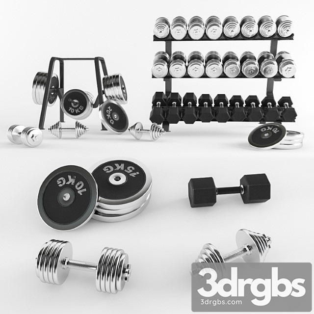 A Set Of Sports Dumbbells and Pancakes on the Racks