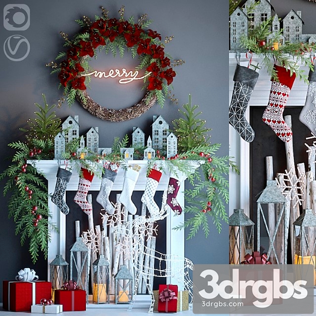 Decorative set Artificial fireplace with christmas decor 3