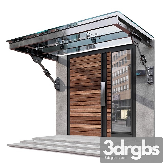 Modern entrance with glass canopy no3