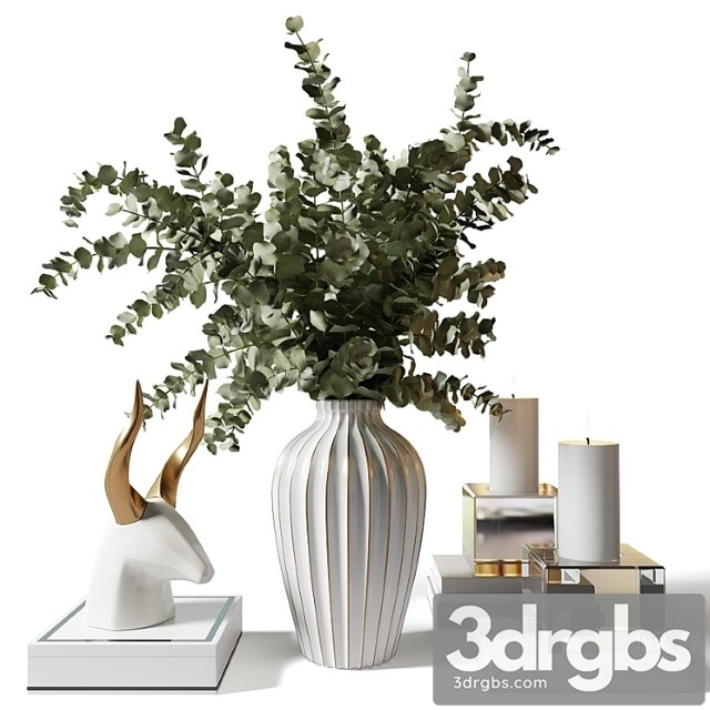 Bouquet with eucalyptus in an elegant white vase with stripes