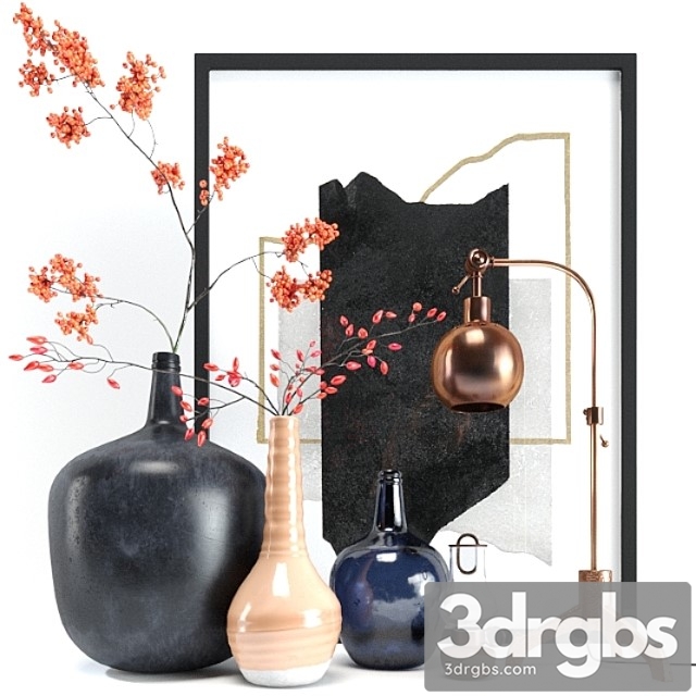 Decorative set Mountain ash, rosehip and copper lamp