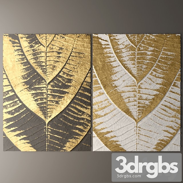 Wall Decor Picture Gold Lux ​​Lukhuri Decor Art Contemporary Art Abstraction Leaves