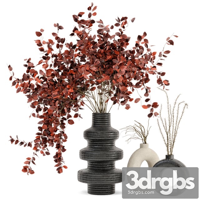 Indoor dry plants in rusty concrete pots - set 80