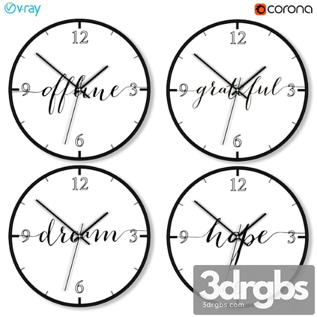 A set of wall clocks with motivational inscriptions