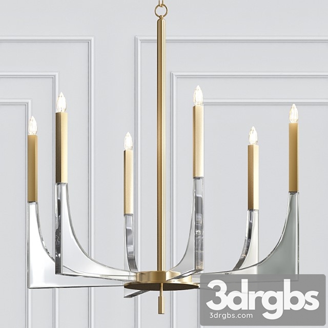 Acrylic brass finish chandelier, 6 lights