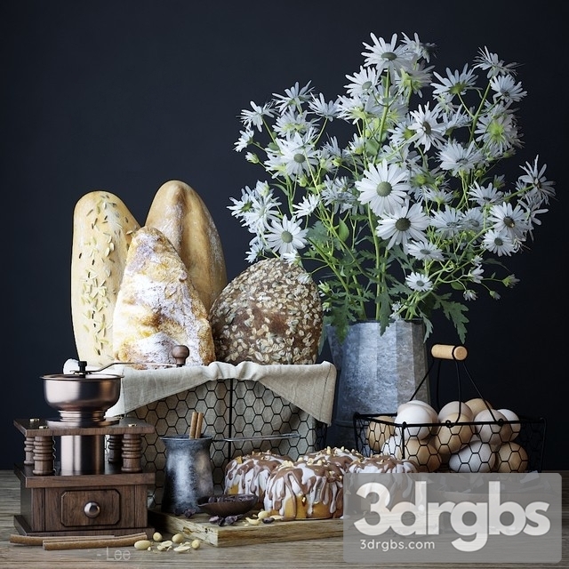 Kitchen Set With Bread and Cinnapons