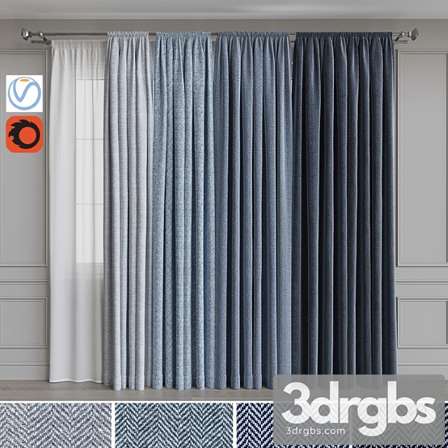 Set of Curtains on the Cornice 22 Blue Gamma