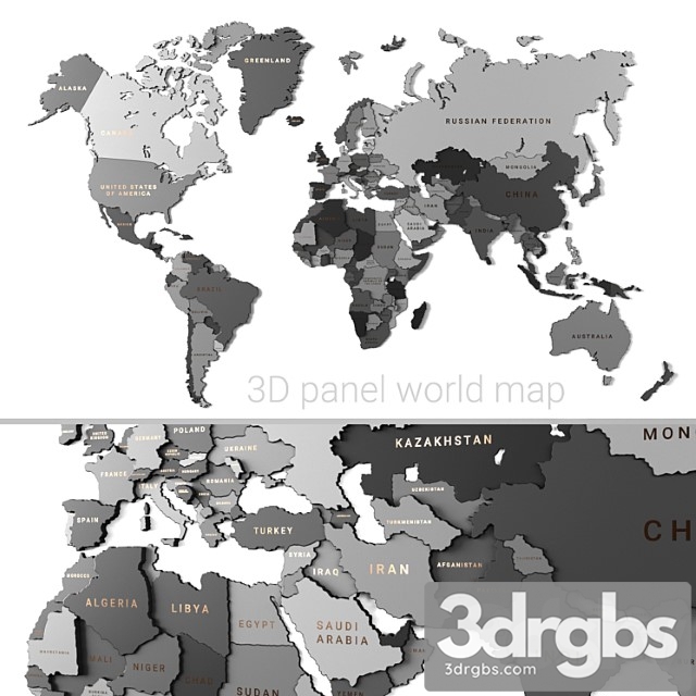 Wooden panel - world map gray