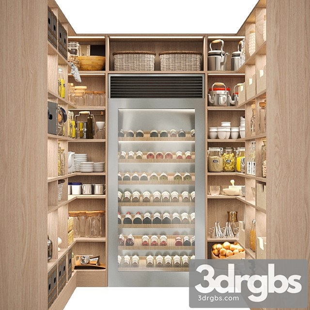 Pantry with spices, kitchen utensils