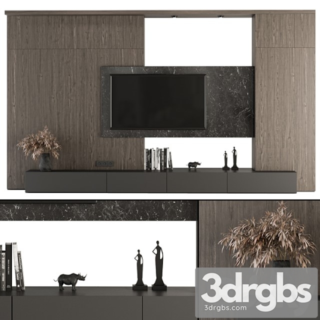 Tv wall wood and stone - set 28