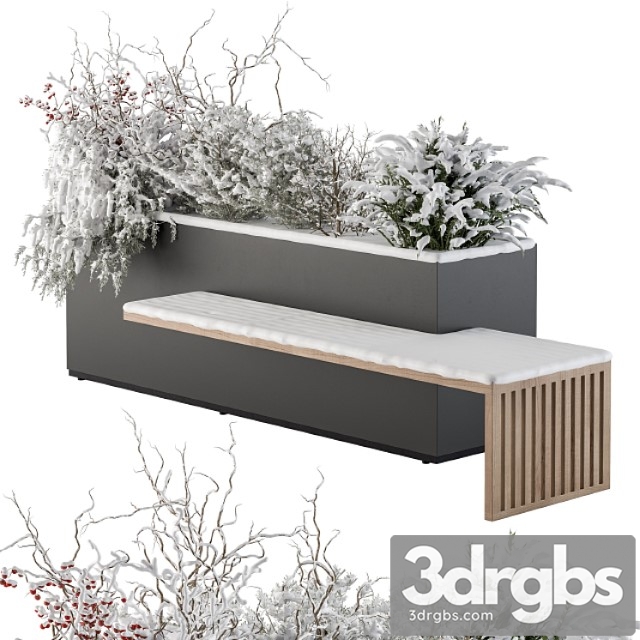 Urban furniture snowy bench with plants- set 30