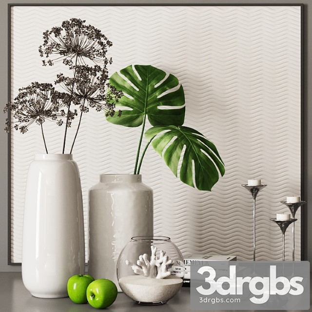 Decorative set with palm leaves, coral and dry plants 06