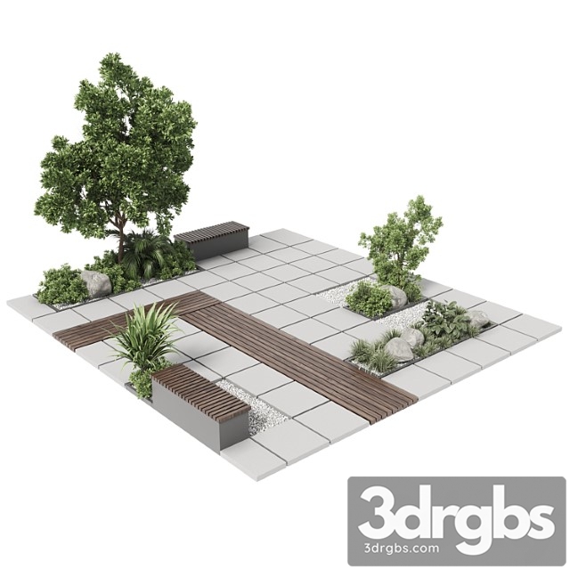 Urban environment - urban furniture - green benches with plants 30 corona