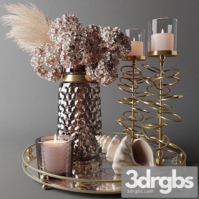 Decorative set Bouquet of dry hydrangea and pampas grass with a sink