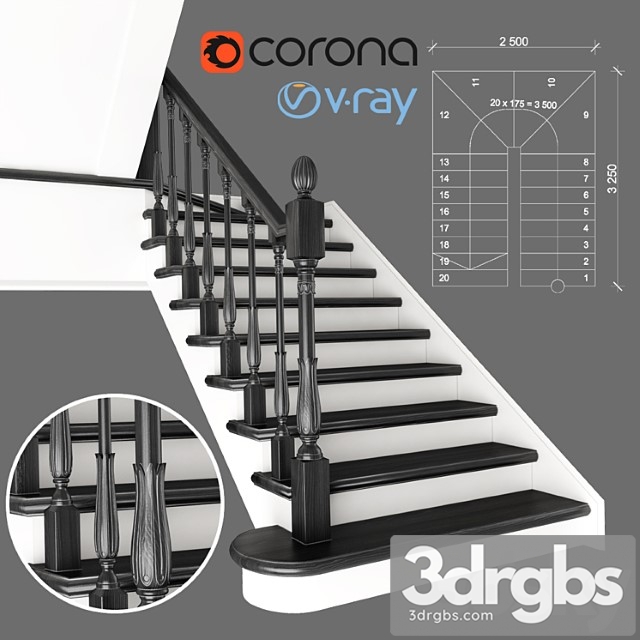 Two staircase ladder with staggered steps 2 version