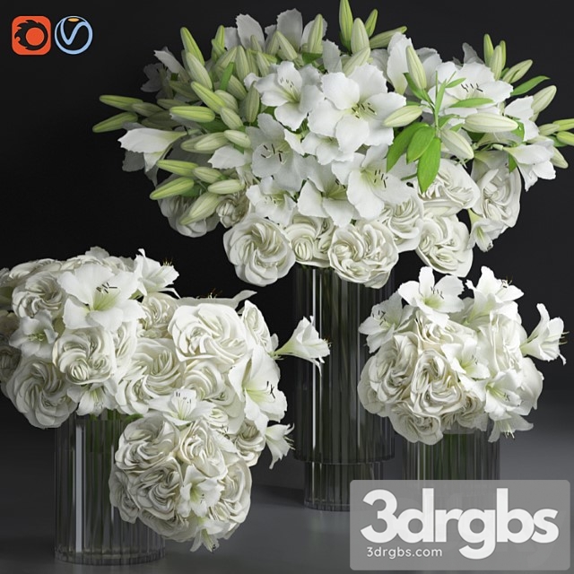 White lily tuberose peony camelia bouquet decorative glass vases set