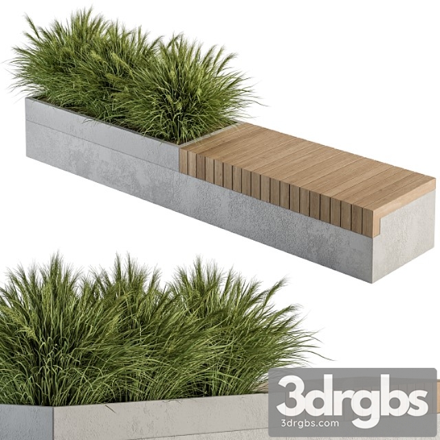 architecture bench with plants set 12