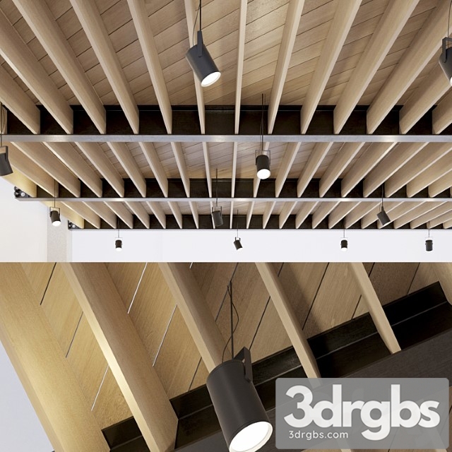 Wooden ceiling on metal beams. 24