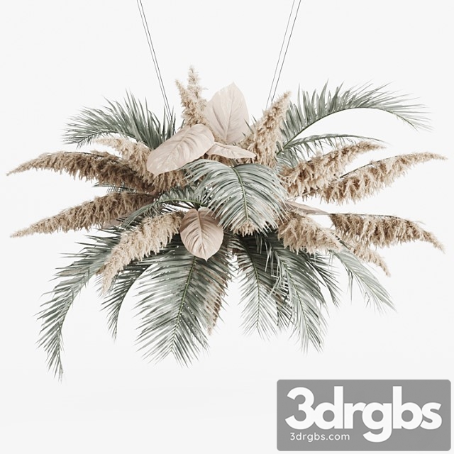 Hanging decor of palm leaves and pampas grass