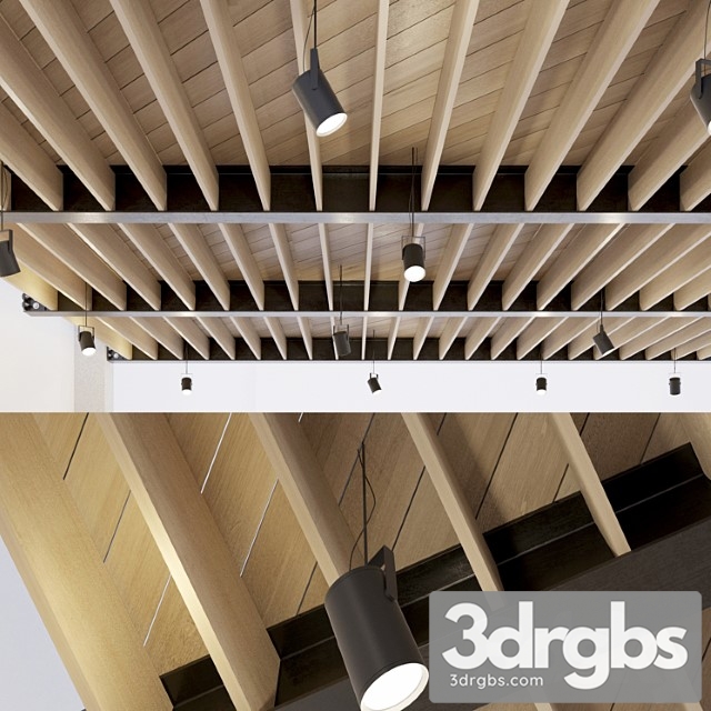 Wooden Ceiling with Metal Beams 24 1