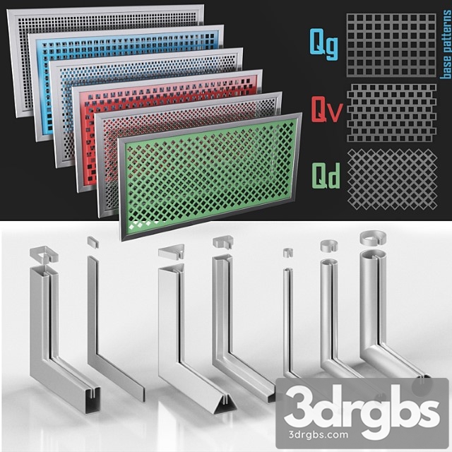 Perforated screens (qg, qv, qd) and profiles