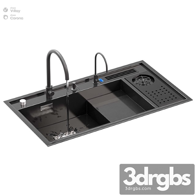 Kitchen Sink With High Pressure Cup Steel Black