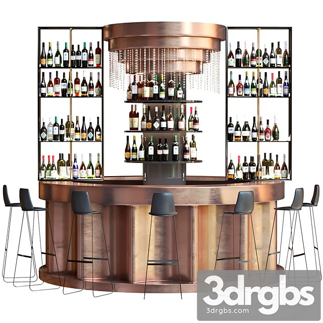 Bar Counter with Copper Decor and Strong Alcohol