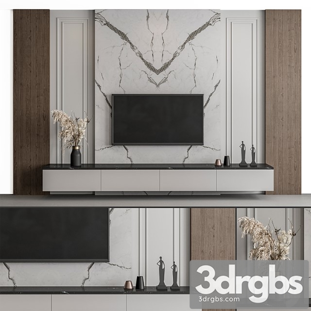 Tv wall stone and wood - set 57