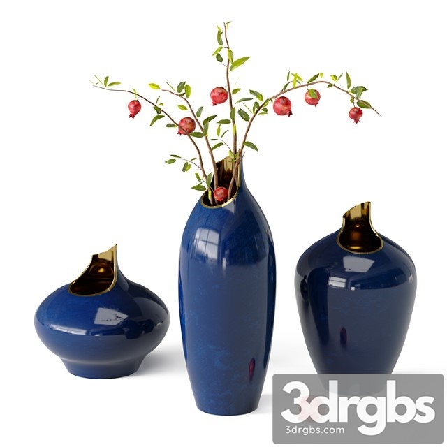 Set of Artipeches Akya Vases With Pomegranate Branches