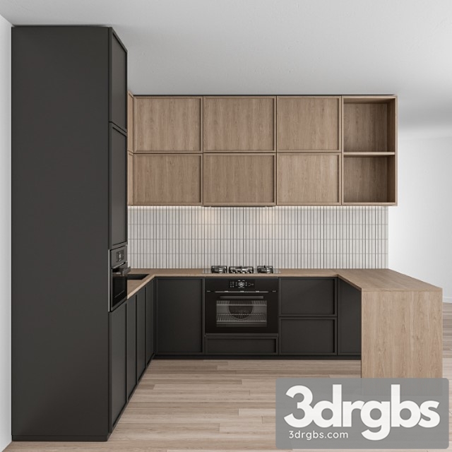 Kitchen modern - black and white with wood 50