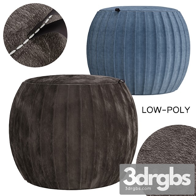 Velvet pleated round pouf ottoman 2