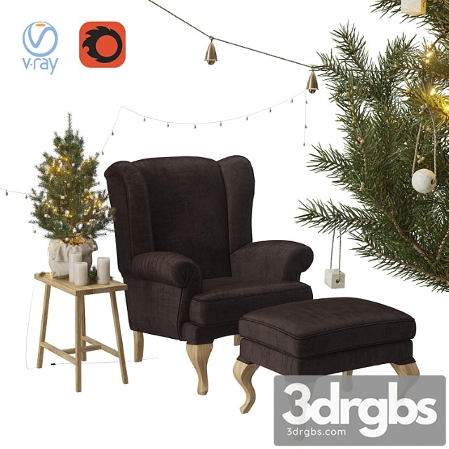 Christmas set spruce with chair and ottoman hoffner