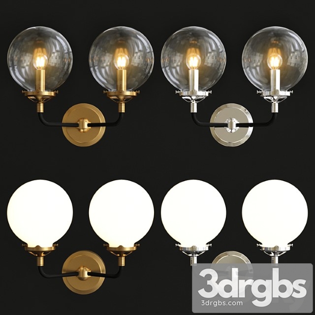 Bistro globe clear glass double sconce brass