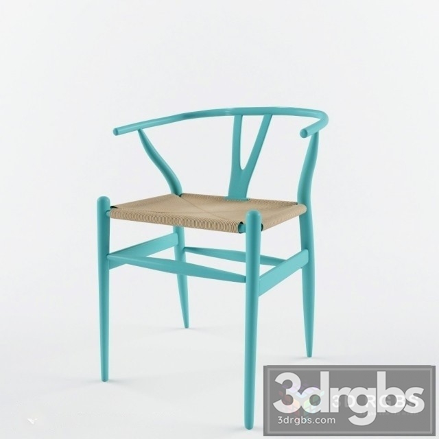 Blue Wishbone Side Chair