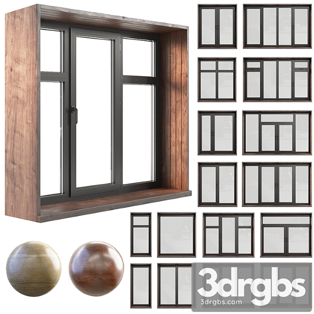 A Set Of Plastic Windows With Wooden Trim