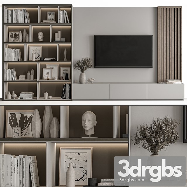 Tv wall wood and gray - set 48