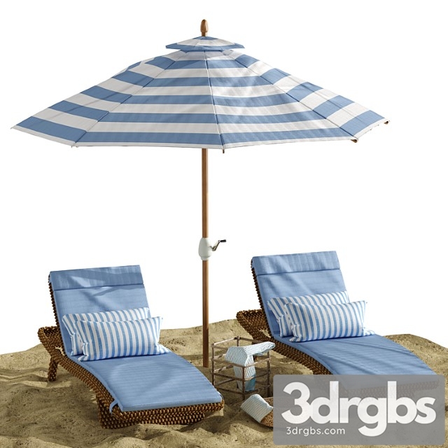 Beach umbrella and chaise longue set 2