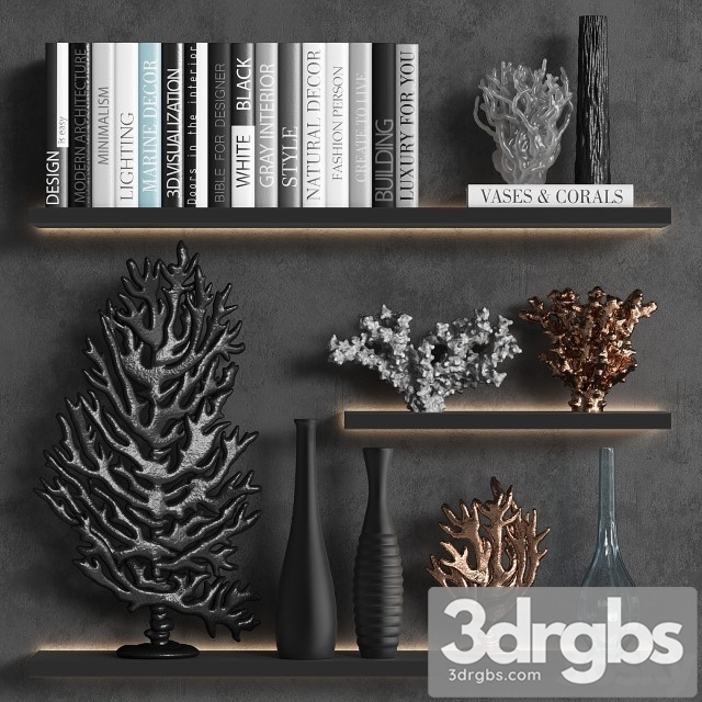 Decorative Set Of Coral Books Vases