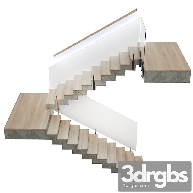 Stairs made of wood and concrete with built-in led illuminated handrail